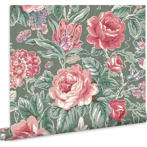 Laura Ashley Wild Roses Vliestapete Grun 10mx52cm (1/5)