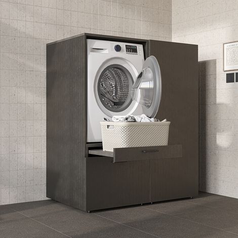 Roomart S2 Waschmaschinenschrank 127 cm, Schwarz-Eiche