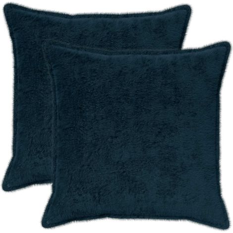 Cushion Cover 2 pcs HOUTEN Navy Blue 55 x 55 cm Faux Rabbit Fur vidaXL (1/5)