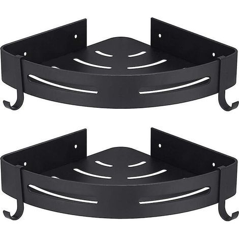 2 Pcs Black Corner Shower Shelf No Drilling Required Aluminum Bathroom Storage Basket (1/5)