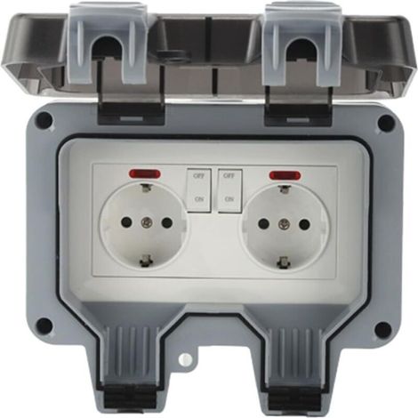 Prise Extérieure Résistante Aux Intempéries, Norme Européenne, avec Couvercle Verrouillable, Prise Étanche pour Jardin, Cuisine, Garage, Prise Étanche Extérieure
