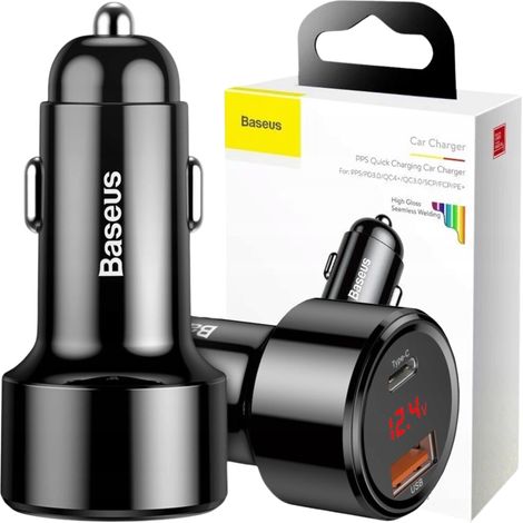 Baseus Magic USB + USB-C QC 4.0 PD 45W Autoladegerät (Schwarz)