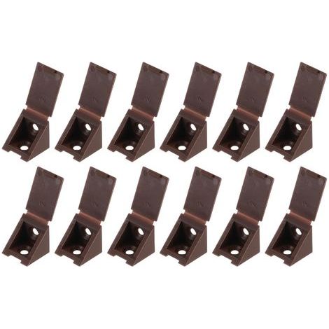 Lntyq Équerres de raccordement en plastique marron - 12 pièces - Connecteurs d'armoire - Connecteurs d'angle avec capuchon séparé - Connecteur pour meubles et autres connexions d'angle (1/4)