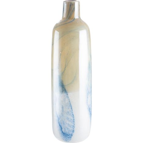 Vase décoratif - Vase à Fleurs en Verre teinté - Décoration Maritime - Cadeau pour Femme Anniversaire Noël - Couleur : Bleu Beige - Hauteur 46 cm (1/2)