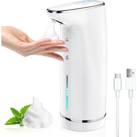 Dispenser di sapone automatico, dispenser di sapone automatico da 320 ml, dispenser di sapone senza contatto impermeabile IPX5, ricaricabile tramite USB, adatto per cucina e bagno (1/5)