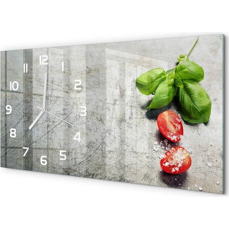 Horloge Murale Maison 60x30 cm Design Panoramique Salon Cuisine Bureau Tomates et basilic (1/5)