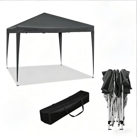Pavillon pliant 3 x 3 m anthracite avec hauteur réglable, toit imperméable anti-UV, structure métal, facile à transporter, idéal jardin et terrasse CHICFURN (1/5)