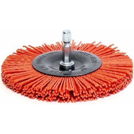 Brosse poncage nettoyage Bois pour Visseuse/Perceuse. Brosse Circulaire 100mm en Nylon à queue hexagonal 1/4 '(6mm) (1/5)