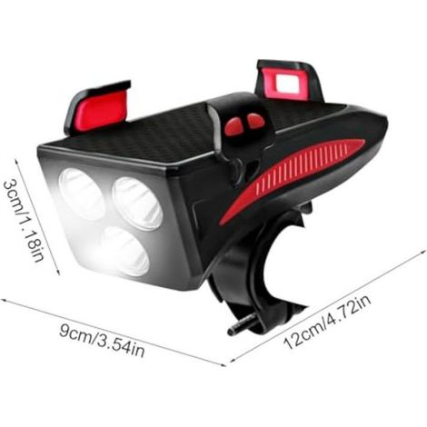 Phare vélo LED – Nosheir – Lampe rechargeable USB avec support téléphone – 3 modes lumineux – pour la randonnée et le vélo de ville (1/4)