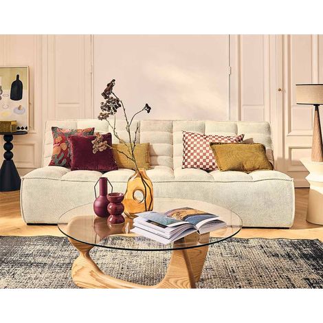 Lisa Design – Canapé droit 3 places modulable en velours texturé – Largeur 214 cm – Hauteur 76 cm – Confort ferme et durable – Fabrication européenne (1/5)