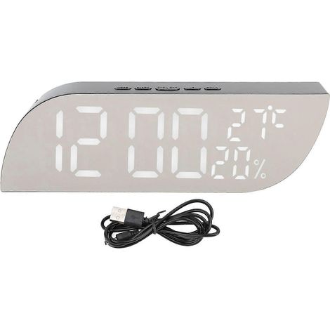 Réveil numérique multifonctionnel, innovant et silencieux, avec contrôle de la température et de l'humidité. Horloge de bureau à miroir LED, idéale pour une utilisation en intérieur (maison, chambre, (1/4)