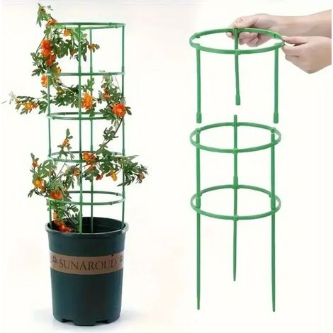 (vert) Lot de 9 tuteurs de croissance à 3 niveaux pour plantes grimpantes, anneaux de support ronds, cages à plantes en plastique, supports pour pots de fleurs.