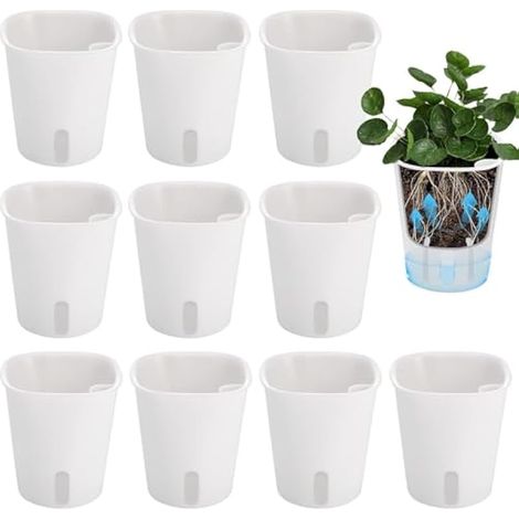 10 Pièces Pot Fleurs Arrosage Automatique, 9.5cm Pots Fleurs Plastique, Jardinière Pépinière avec Niveau d'eau Visuel, Pots Aromates pour Intérieur Extérieur