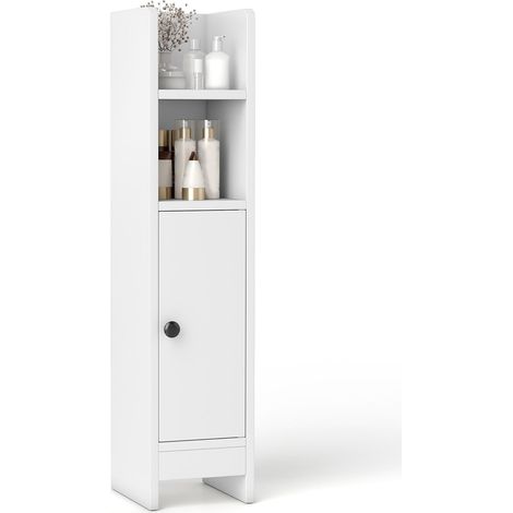 Piedistallo per bagno, piccolo mobiletto angolare stretto per carta igienica con anta e ripiano regolabile, salvaspazio, 20 x 18 x 80 cm, bianco (1/5)