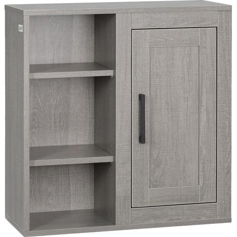 Meuble de Salle de Bain, Monté au Mur, Étagères Ouvertes, Gris (1/2)