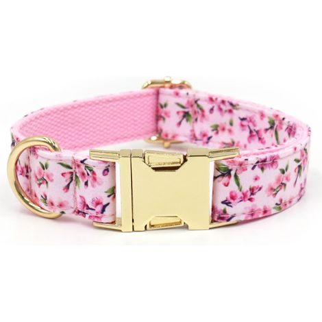 Collier pour chien floral et fruits motif cerisier M en coton avec boucle dorée ajustable (1/2)