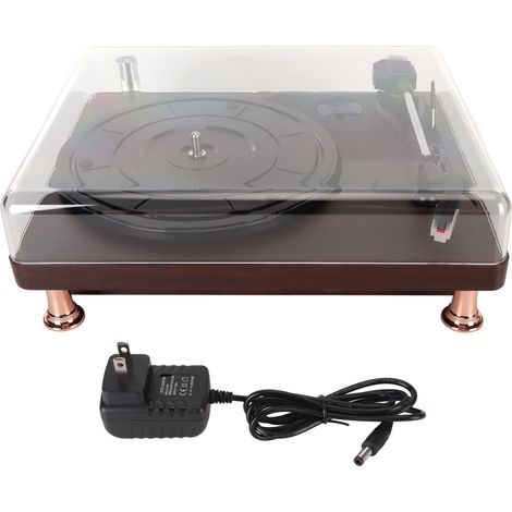 Tourne-disque vinyle 3 vitesses, haut-parleur stéréo intégré, platine vintage avec couvercle anti-poussière pour maison, 100-240V prise US (1/5)