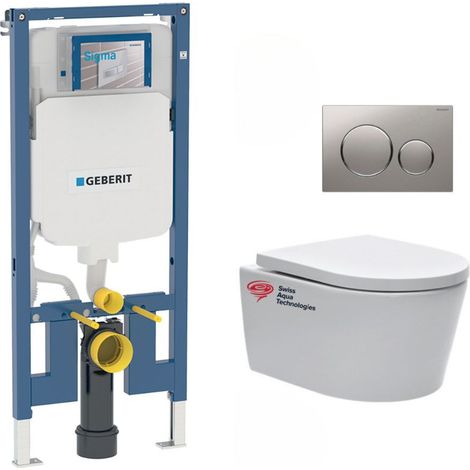 Bastidor  Geberit UP720 pack inodoro extraplano + SAT inodoro sin brida + asiento softclose + Pulsador Cromo mate brillante