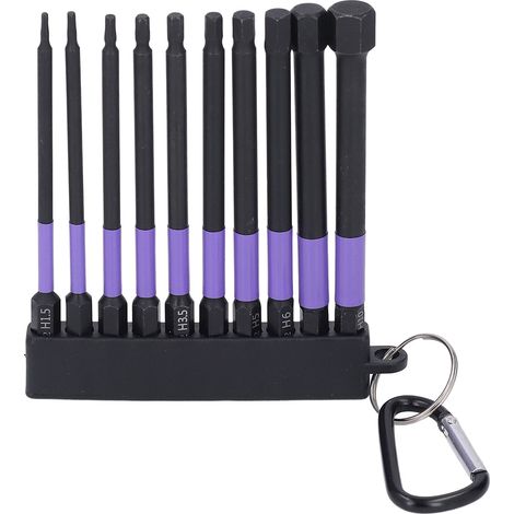 Set mit 10 TS2 4 Zoll (100 mm) Schlagschrauberbits aus legiertem Stahl, lila, magnetisch und hochfest, mit Basis. (1/5)