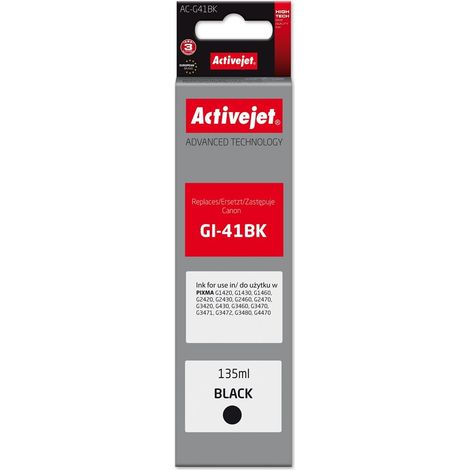 Bouteille d'encre Activejet AC-G41Bk pour imprimantes Canon, compatible avec Canon GI-41BK 4528C001  qualité supérieure  135 ml  noire