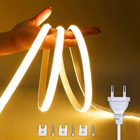 Bande LED COB étanche 220 V (blanc chaud, sans interrupteur marche/arrêt) avec interrupteur marche/arrêt. Ruban LED flexible 220 V pour éclairage extérieur (chambre, cuisine, jardin). (1/5)