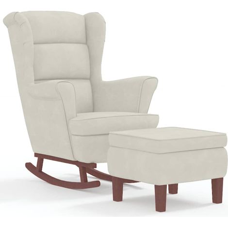 Maison Exclusive - Schaukelstuhl Ohrensessel Creme Samt und Massi (1/5)