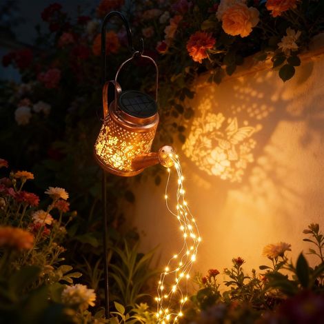 Lampe Solaire Jardin Exterieur Arrosoir Comprenant 6 Guirlande Lumineuse Cascade avec 90 LED, Motifs Colibris et Floraux, Lanterne Lumiere Solaire IP44 Étanche, Decoration Cour Halloween Noël (1/5)