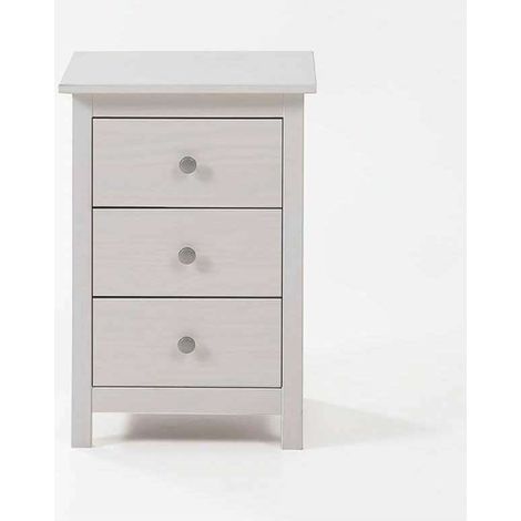 Mesita madera maciza con tres Cajones Tabac acabado blanco translucido 63 cm(alto)43 cm(ancho)35 cm(fondo) (1/3)