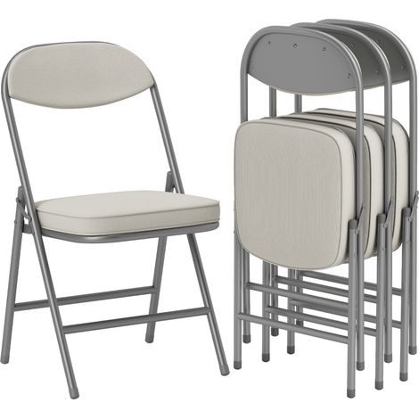 Lot de 4 chaises pliantes avec cadre en métal, blanc crème, pour bureau, balcon et camping (1/5)