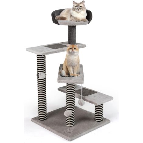 COSTWAY Albero per Gatti Alto 93 cm, Tiragraffi per Gattini a 5 Livelli con Gradini, Tiragraffi in Sisal e Juta, Tappetini, Posto di Riposo Imbottito in cima, Palline Appese e Pallina a Molla (1/5)