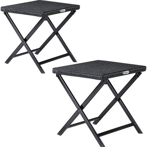 CASARIA® Taburete 3en1 Poliratán y Acero Galvanizado 44x40x44cm Muy Ligero Plegable Para Viajes Soporta Hasta 110Kg Resiste Intemperie Balcon Terraza Habitación Camping 2x Schwarz (de)