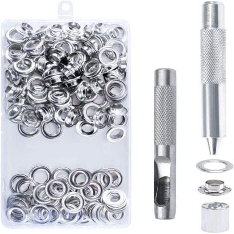 100 Oeillets Kit Oeillets Outils Métalliques Oeillet Kit 10mm Oeillet Oeillet Kit pour Toile Bâche Tente Réparation Argent (1/4)