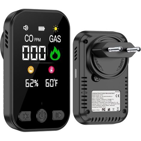 Détecteur de Gaz et Monoxyde de Carbone avec Prise pour Maison, Alarme de CO, Détecteur de Gaz Combustibles pour Gaz Naturel LPG Méthane Propane Butane, Noir, HD12-CG (1/5)