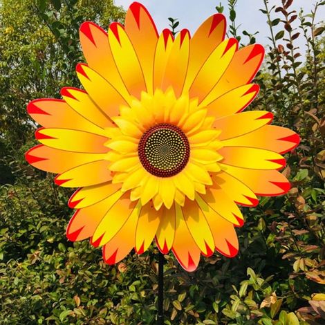 Moulin À Vent Fleur De Tournesol - 36 x 75 cm - Décoration Extérieure Pour Jardin Cour Terrasse - 1 Pièce (1/5)