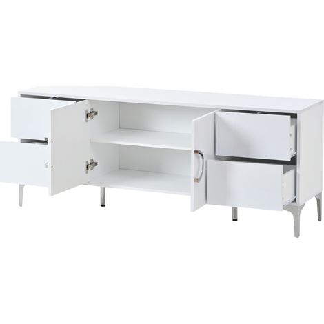 Buffet blanc brillant 150 x 38 x 59,5 cm avec 4 tiroirs et 2 portes en MDF (1/5)