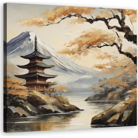 Tableau déco Pagode japonaise Montagne Paysage 60x60 (1/5)
