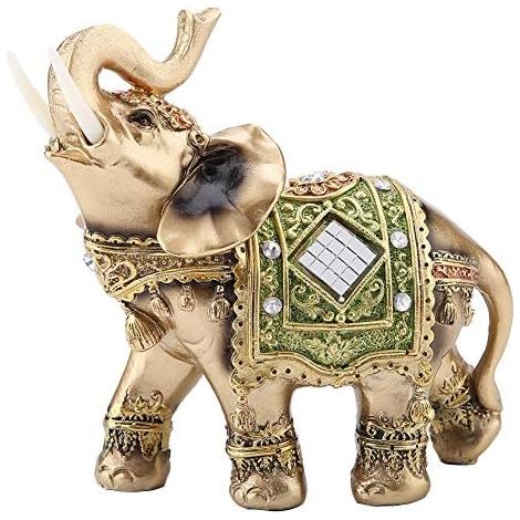 Sollbry Estatua de elefante, escultura de elefante verde de la suerte Feng Shui, figura de riqueza para decoración del hogar y la oficina (14 x 6 x 14 cm) (1/5)