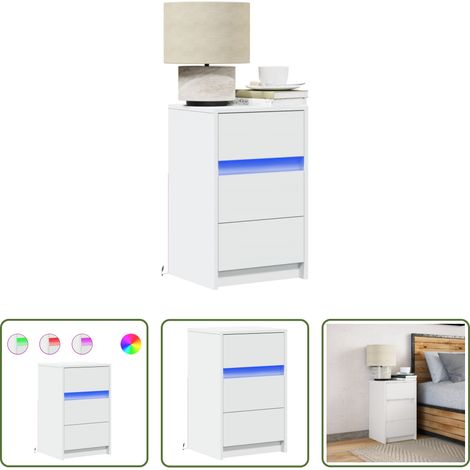 Lumière LED - Armoire de chevet avec lumières LED blanc bois d'ingénierie (1/5)