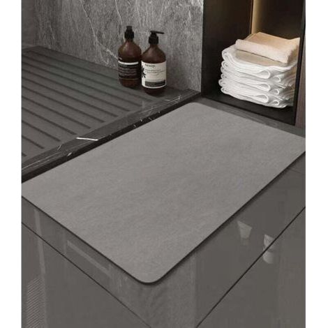 Tapis de Bain Antidérapant 40X60cm,Tapis Salle de Bain Diatomite Absorbant, Tapis Douche Séchage Rapide, Microfibre Tapis Absorbant Vaisselle, Gris (1/4)
