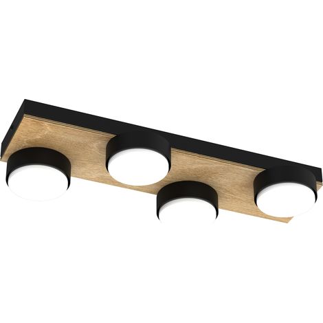 Plafonnier spot 4xGX53 noir mat bois clair Sema Luminex