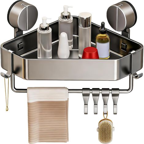 Étagères de Douche Fixation Sans Percage Résistante À La Rouille  Rangement À Ventouse Organisateur De Salle De Bain Pour Maison Salon Cuisine Appartement Dortoir Mur Savon Et (1/5)
