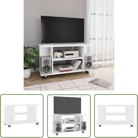 The Living Store TV-Schrank mit Rollen Weiß 80x40x45 cm Holzwerkstoff - TV-Schrank - Holzwerkstoff Möbel - Weißer TV-Stand - Regal TV Stand - Fernseherregal (1/5)