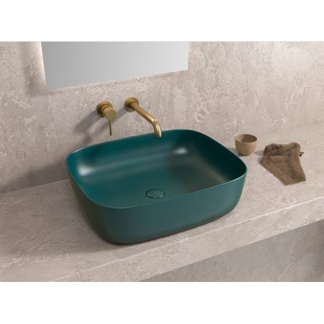 Vasque rectangulaire verte à poser sans trou JEY 49x39,5x15 cm (1/2)