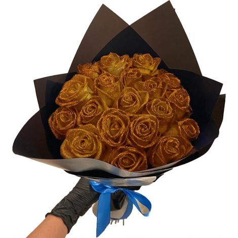 Bouquet de 10 roses scintillantes artificielles, roses dorées avec tiges, composition DIY éternelle, fleurs factices brillantes, cadeau romantique pour être aimé (1/5)