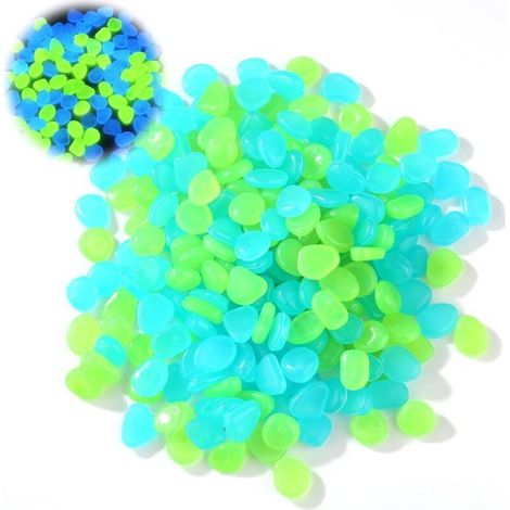 2000 galets artificiels lumineux pour jardin, aquarium, trottoir, piscine, allée, pelouse, terrasse (bleu et vert)
