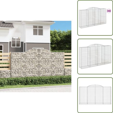 Paniers à gabions arqués 8 pcs 300x50x160/180 cm fer galvanisé - Panier À Gabion - Gabion - Mur De Gabion - Clôture Végétale - Décoration Jardin (1/5)