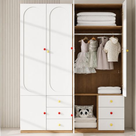 Set di 2 armadi guardaroba a 2 ante con 3 cassetti, 80x50x200 cm, bianco, OKMYHOME (1/5)