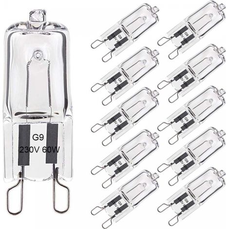 Bombilla halógena G9 de 60 W, luz blanca cálida, 2800 K, 680 lm, 230 V, regulable, paquete de 10 (1/5)