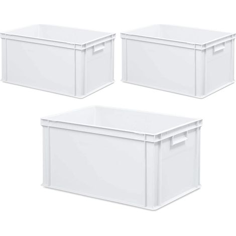 BRB 3 récipients empilables Euro boîte de rangement avec 2 poignées, 600 x 400 x 320 mm, blanc