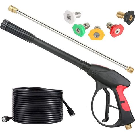 Pistolet de nettoyage haute pression pour voiture 4000 PSI, rallonge pour pistolet de nettoyage haute pression, tuyau d'arrosage et kit de buses (1/5)